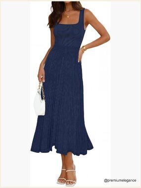 Sleeveless Pleated Midi Dress A-Line Casual Business Cocktail Vacation